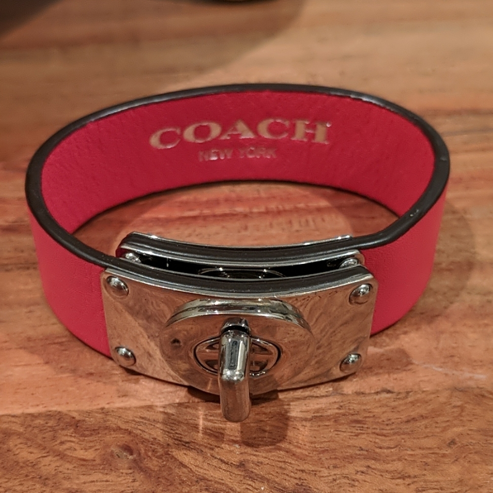 EUC Coach leather bracelet. Red